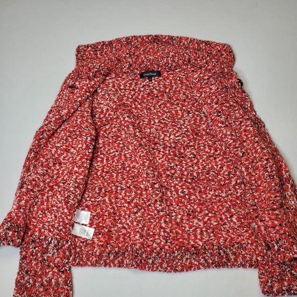 EVAN PICONE Mouline Sweater Knit Cardigan Chunky Collar Red Button Up Womens MED - Picture 3 of 12